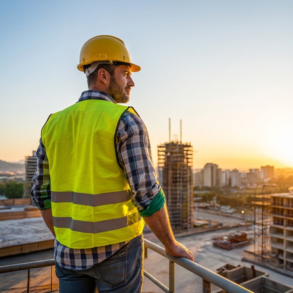 Construction worker at sunset